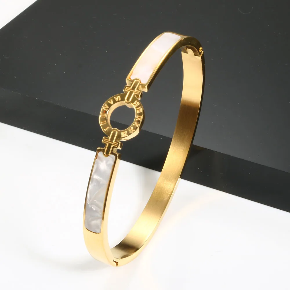 White Shell Roman Numeral Bangles & Bracelets Gold Color Women Bangle For Fashion Bracelet Jewelry bangle bracelet