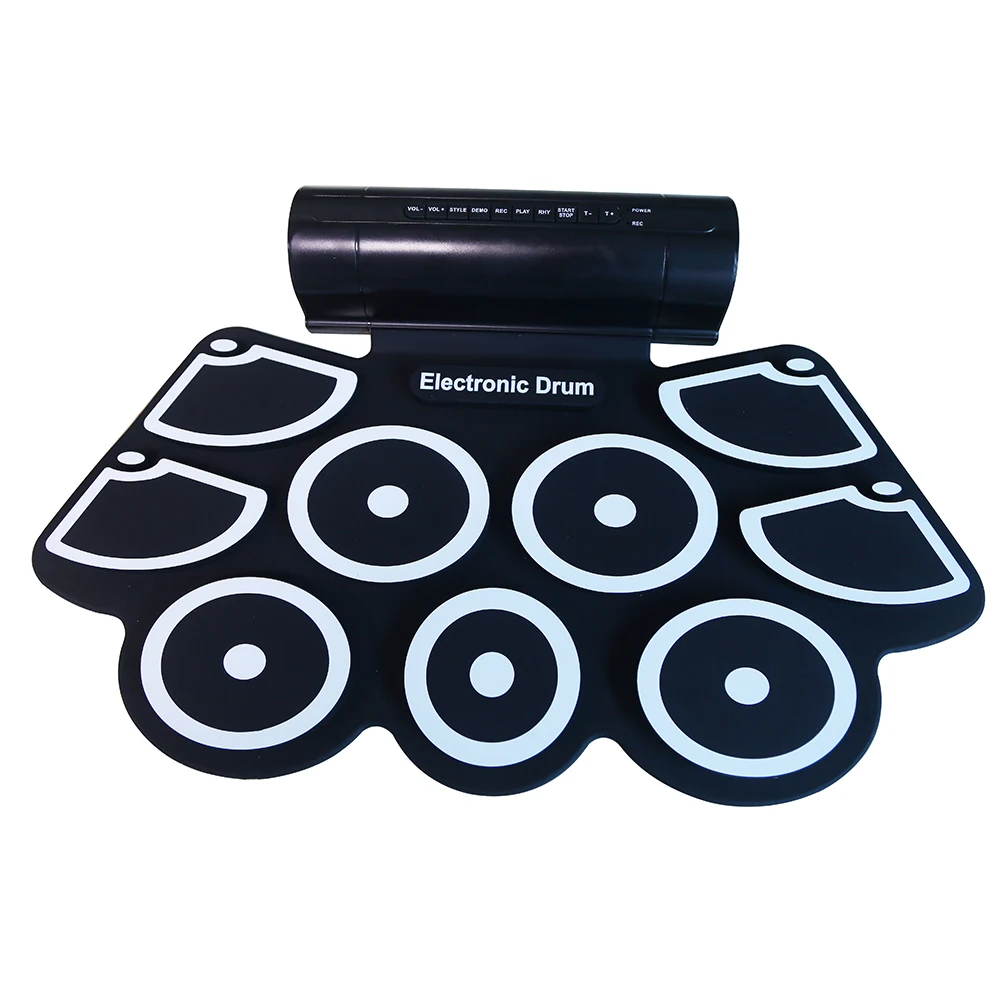 

Portable Electronic Roll Up Drum Pad 9 Silicone Pads Built-in Speaker with Drumsticks Foot Pedals USB 3.5mm Audio Cable