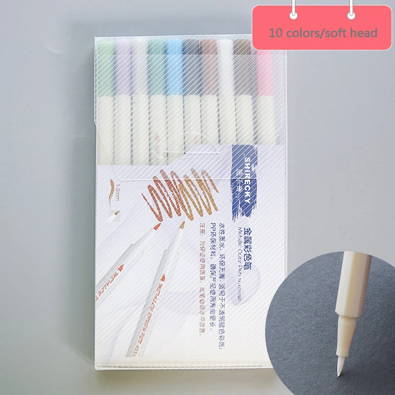 10 Colors Soft head 6/10 Colores Fineliner металлическая маркер кисть для рисования; ручка набор акварельных маркеров каллиграфия для DIY канцелярские принадлежности для альбома товары для рукоделия - Цвет: 10 Colors Soft head