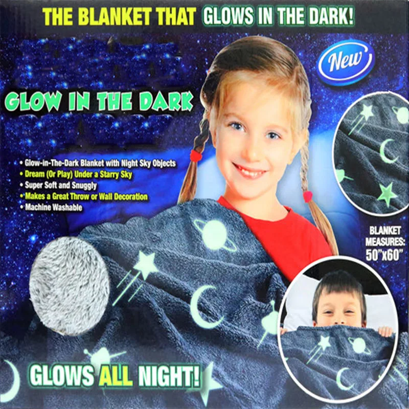 Magic Glow In The Dark Blanket Christmas Birthday Gift Home Textile Finished Star Moon Luminous Super Soft Fuzzy Fluffy Plush