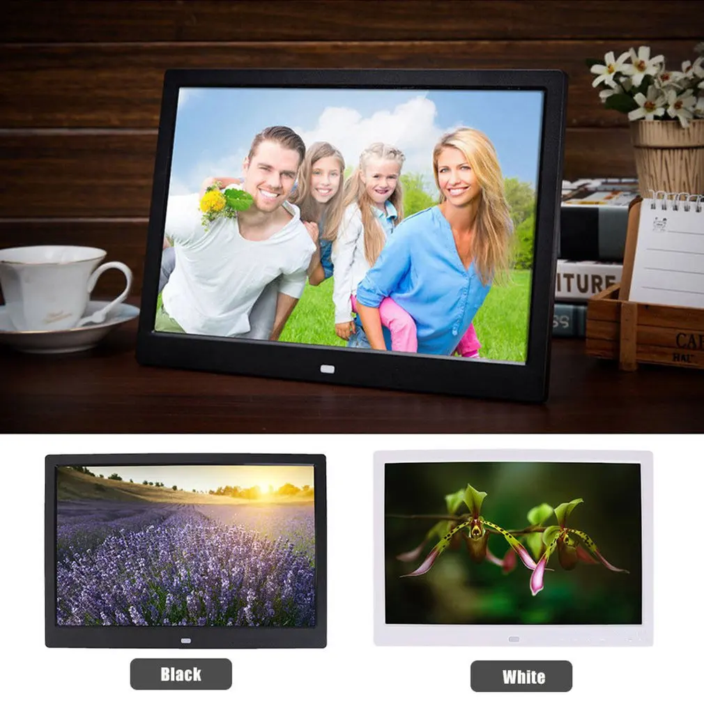 US $80.46 HD Digital Photo Frame Electronic Album 17 Inches Front Touch Buttons Multilanguage LED Screen Music Video MP3 Black White