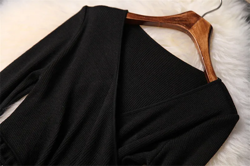Модные дизайнерские платья для подиума на осень и зиму, женские платья с длинным рукавом и v-образным вырезом, вязаное лоскутное платье в горошек, Тюлевое бальное платье, вечернее платье
