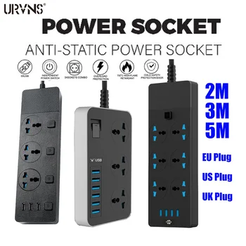 

URVNS 3000W Power Strip Surge Protector Universal Socket Plug with USB 3/6 Outlet, 2/3/5 Meter Extension Cord Charging Station