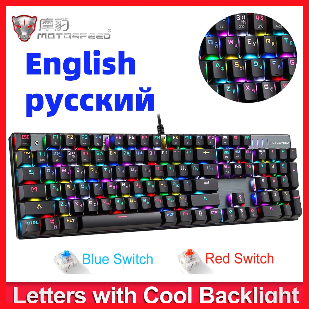 MOTOSPEED CK104 Gaming Keyboard Russian/English Mechanical Keyboard Blue/Red Switch Metal Key LED RGB/Backlit Keyboard for Gamer computer keypad
