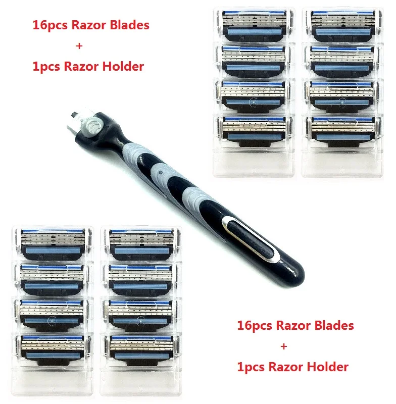 

16Blades + 1Holde Men's Face shaving Razor Blades Beard Shaver Blade Men High Quality Sharp Razors gillettee mache 3