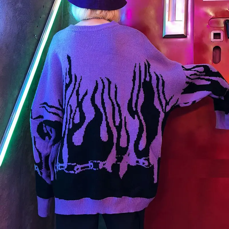 Kopen Mode 2020 Lente Herfst Winter Harajuku Vlam Trui Breien Batwing Mouw Paar Trui Losse Vriendje Truien