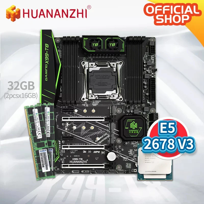 HUANANZHI X99 T8 материнская плата с Intel XEON E5 2678 V3 2*16G DDR3 RECC памяти комбо комплект NVME SATA USB 3