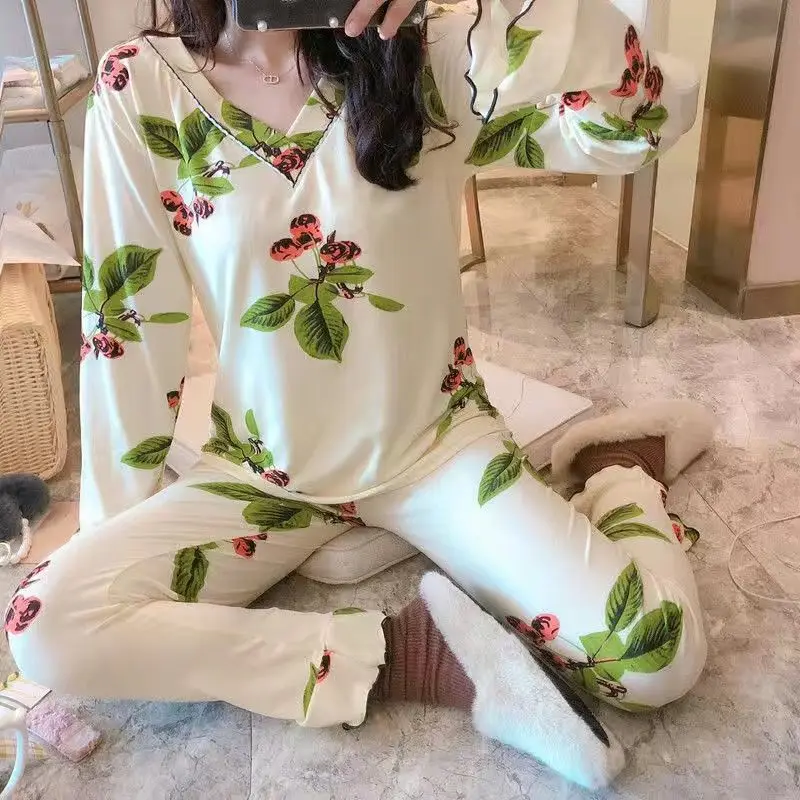 

2020 Band Satin Polyester Pajamas For Women's Set Pyjamas Button Pjs Winter Mujer Pijama Sleepwear Nightwear 2Pcs