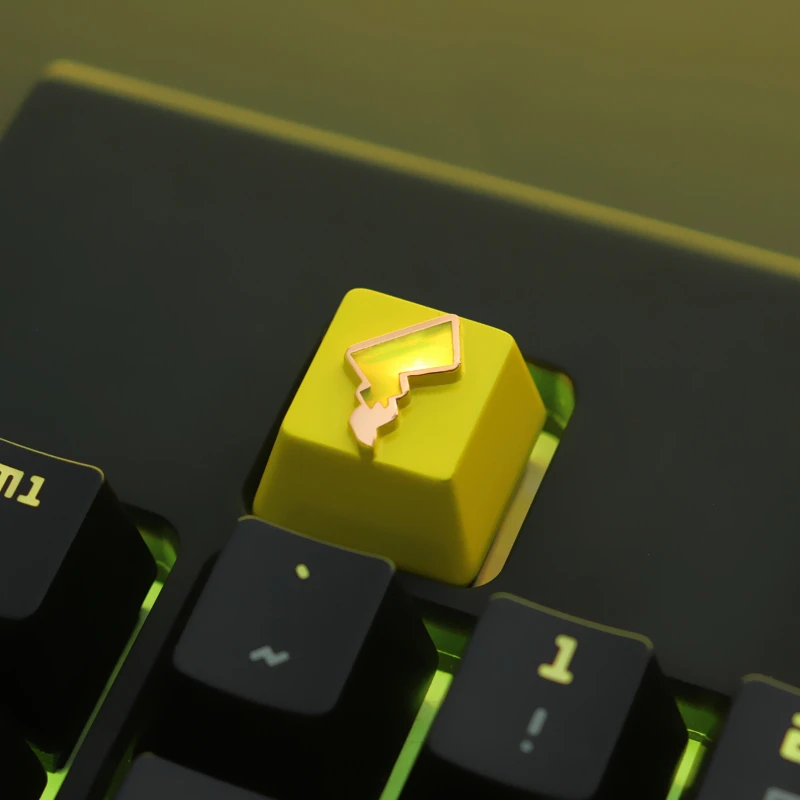 

For Cherry Mx Switch Mechanical Gaming Keyboard Aluminum Alloy Backlight Keycaps Yellow Caps Pokemon Pikachu Tail Design Keycaps