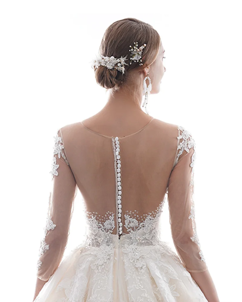 Vestido De Noiva Princesa три четверти рукава пуговицы сзади бисер аппликации блестящая Роскошные свадебные платья