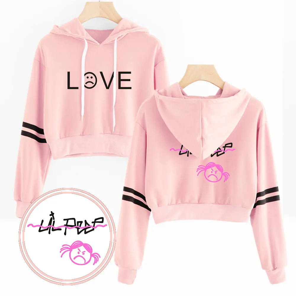 Горячая Lil открытый женские модные толстовки KPOP модный принт кроп Топ корейский