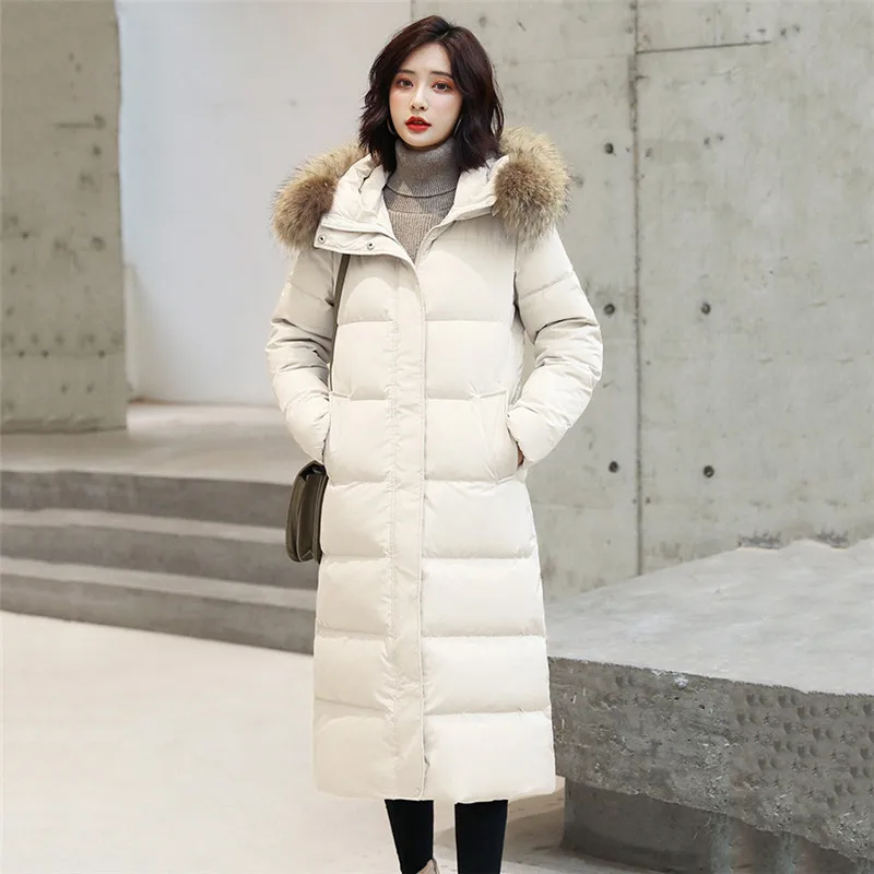 Women Medium-Long Down Coat a Thickening Coat Fashion Straight Loose Luxurious Jackets White Duck Down Outwear Women XIN144