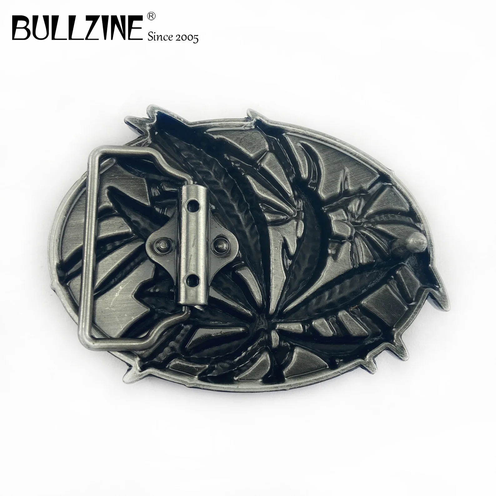 Пряжка для ремня Bullzine Leaf с отделкой из олова и Зеленым Эмалевым FP 02174 1 подходит