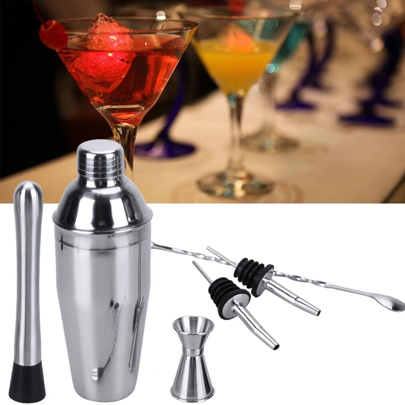 6Pcs 750ml Stainless Steel Cocktail Shaker Bar Set Wine Martini Drink Mixer Bar/Party Tool Bartender Gifts