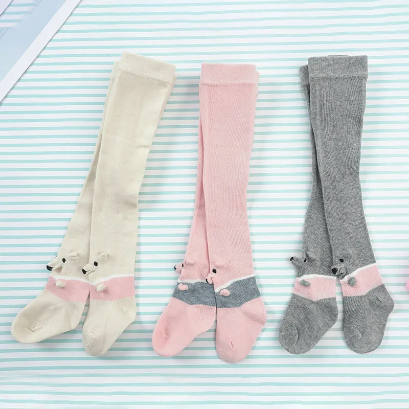Autumn Winter Baby Girl Tights Cartoon Bear Baby Pantyhose Knitted Cotton Kids Stockings Tights