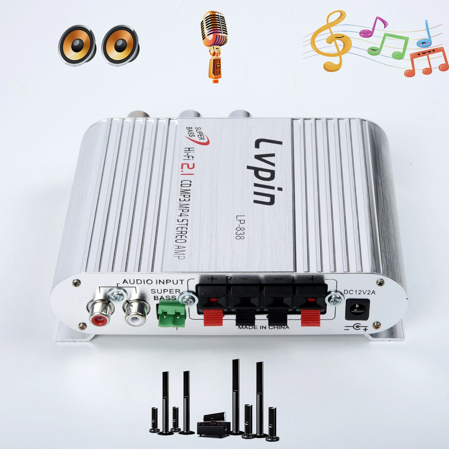 

2.1 Car Hi-Fi Stereo Mini Car Hi-Fi Stereo Audio Amplifier Amp Radio MP3 200W 12V DC/AC Power Amplifier Amp Radio MP3