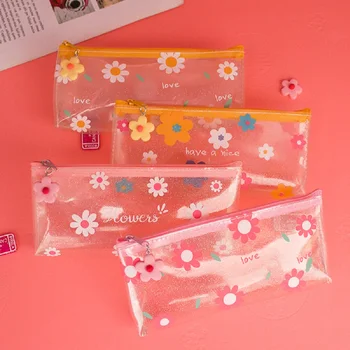 

PVC Waterproof flower Pencil Cases Transparent Stationery File Folder Storage Office School Supplies Pencil Bags