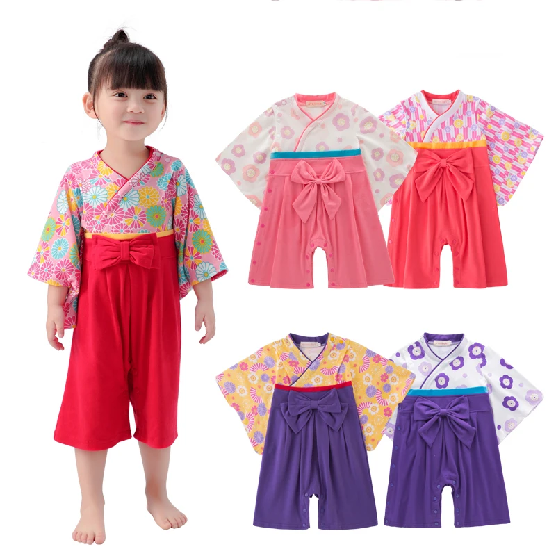 Японское кимоно для подростков; комбинезоны для маленьких мальчиков с цветочным принтом; комбинезоны с длинными рукавами; костюм для младенцев; Одежда для девочек с цветочным принтом; осенняя одежда