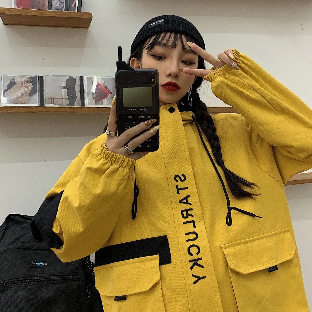 LMCAVASUN Harajuku, зимняя Корейская Куртка карго для женщин и мужчин, Ретро стиль, повседневное пальто с капюшоном,, с надписью, хит, цвет, стиль сафари, куртки