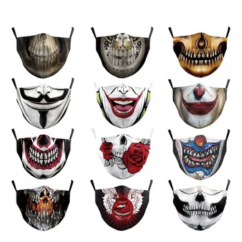 

Multi color Skull Joker Printed Mask Windproof Germ Protective Mask Reusable Washable PM2.5 Mask with Carbon Filter In Stock