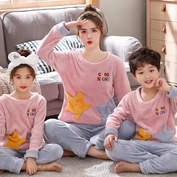 

2020 New Family Matching Long Sleeve Velvet Fur Pyjamas Boys Home Clothing Sleepwear Mommy and Me Clothes Father Son Pajamas
