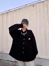 Privathinker-camisas de manga larga de pana para hombre y mujer, camisa Coreana de moda informal de gran tamaño, ropa estampada, otoño