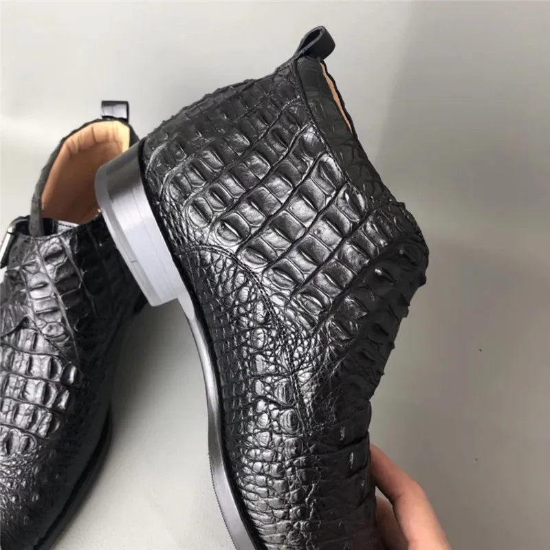 Высококачественные Мужские модельные туфли на низком каблуке из натуральной крокодиловой кожи; Мужская зимняя обувь с высоким подъемом