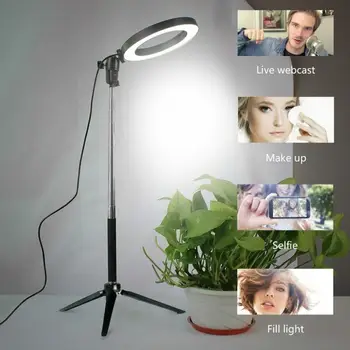 

5 In 1 Dimmable LED Selfie Ring Light Youtube Video Live 3200-5500k Photo Studio Light With Phone Holder USB Plug Tripod