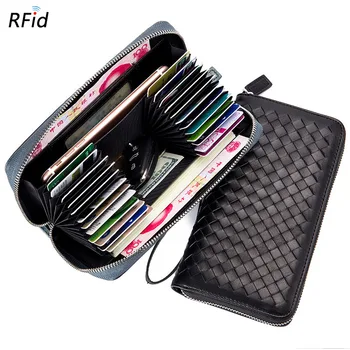 

Weaving Men Long Organ Wallet Wallet Card Bit More Genuine Leather Multi-functional Large-Volume Wallet