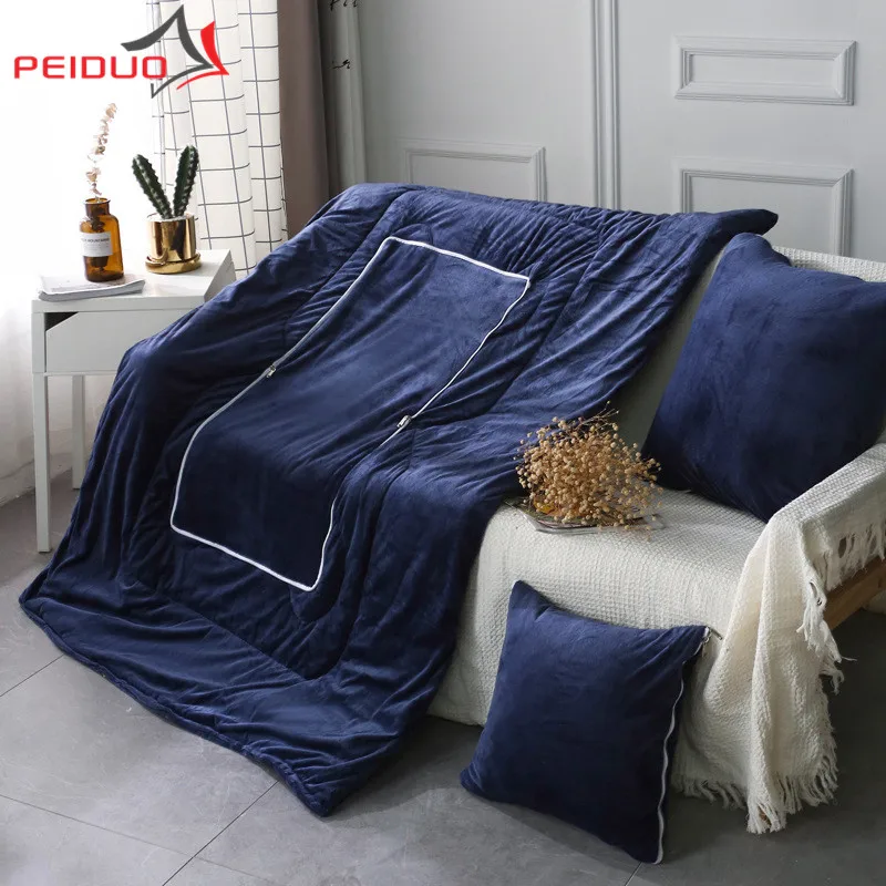 

PEIDUO 2 in 1 Throw Pillow Quilt Blanket Soft Velvet Fabric Foldable Cushion Solid Home Office Car Throw Pillow Back Cushion