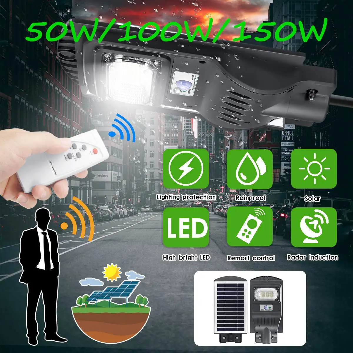 

90W 150LED Wall Lamp IP65 Solar Street Light Radar motion 2 In 1 Constantly bright & Induction Solar Sensor Remote Control