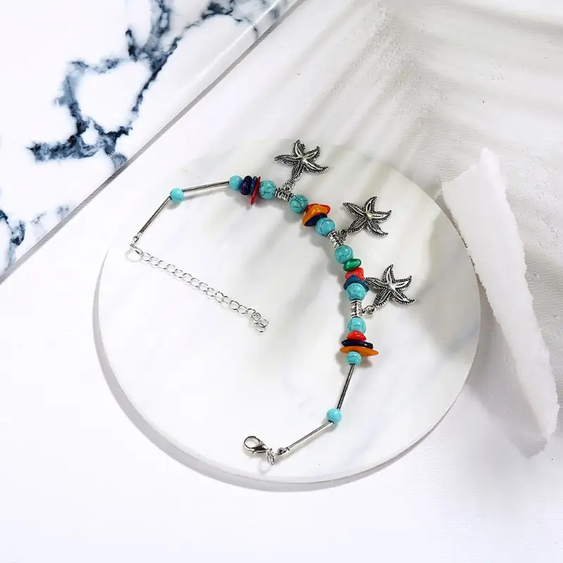 

Green Turquoise Starfish Pendant Bracelets Natural Shell Conch Anklet Foot Chain DXAA