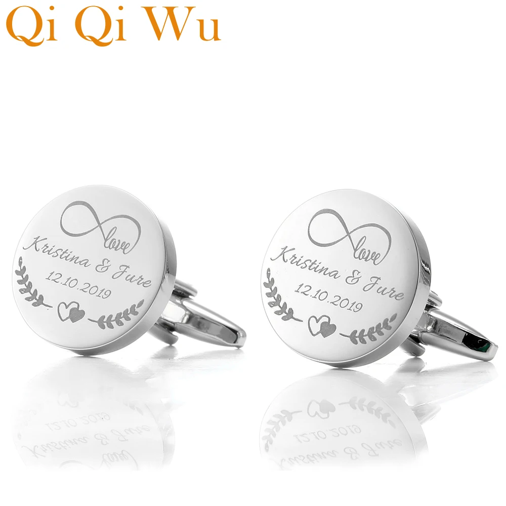 Custom Engraved Groom Shirt Cufflinks Wedding Gifts Name Lettering Personalized Best Men Cuff links Buttons Groomsmen Jewelry