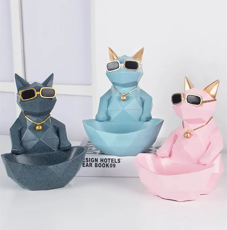 

[Funny] European Ceramic Crafts cat storage box Candy box Home Decoration model Ornaments Creative cool cat figure best gift