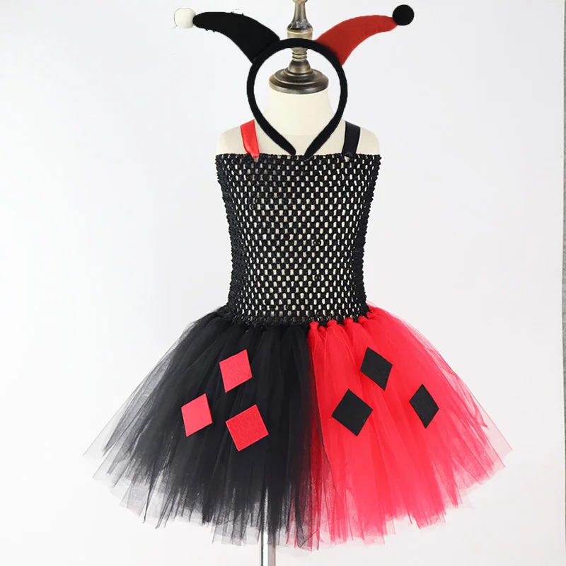 1 headband 1 dress B Клоун Харли Куинн платье-пачка для девочек с повязкой на голову Детский костюм для костюмированной вечеринки на Хэллоуин и Рождество Детские праздничные платья для девочек XX - Цвет: 1 headband 1 dress B