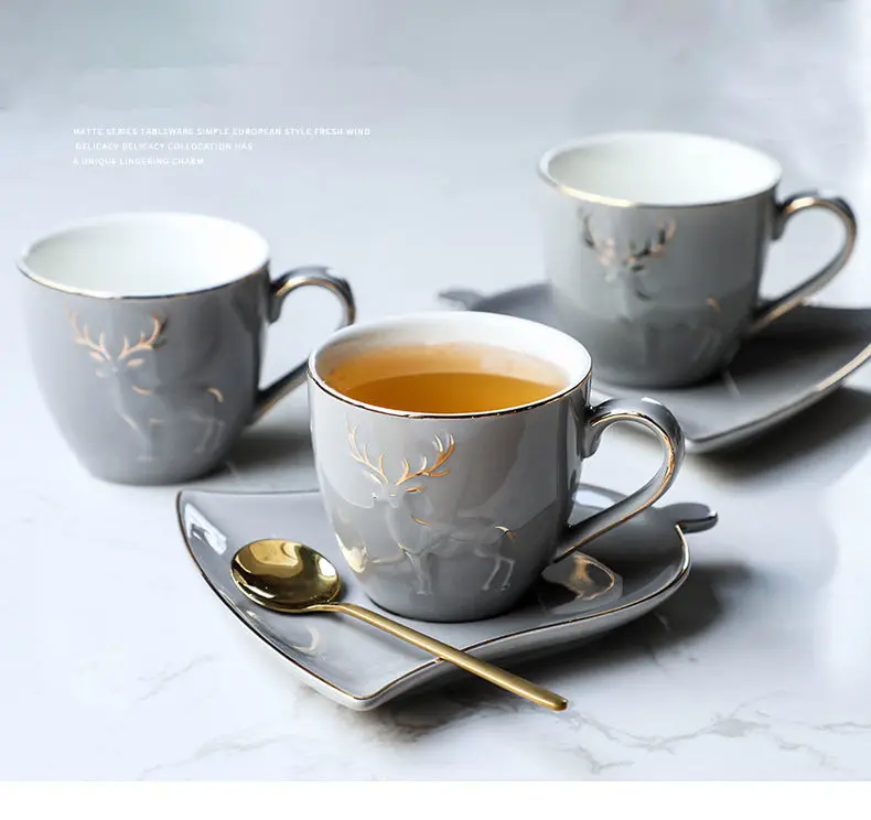European Style Small Luxury Ceramic Coffee Cup And Saucer Household Simple Nordic Style English Afternoon Tea Cup Drinkware