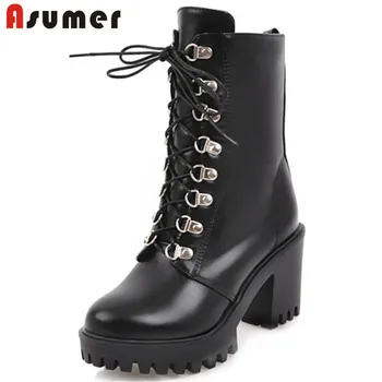 

ASUMER 2020 big size 44 women ankle boots lace up high heels platform boots autumn punk classic dress party prom shoes woman