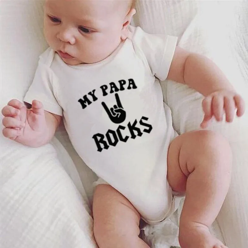 Забавное детское боди с принтом MY PAPA ROCKS хлопковое коротким рукавом детская