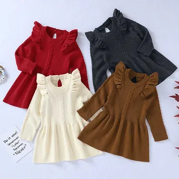 

Winter Baby Girl Knitted Dress Warm Autumn Toddler Girls Ruffled Sleeve Sweater Dress Clothing Outfits Baby Girl Clothes