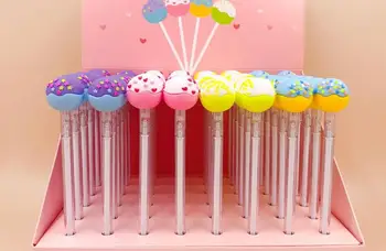 

pretty Lollipop silica gel pen cute cartoon neutral pen student prize pen office black writing pen promotion pens 48pc/lot