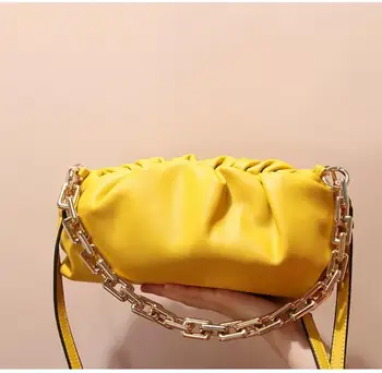 

Brand 2020 Women PU Leather Chain Handbag Ladies yellow Shoulder Bags Hobo Bags