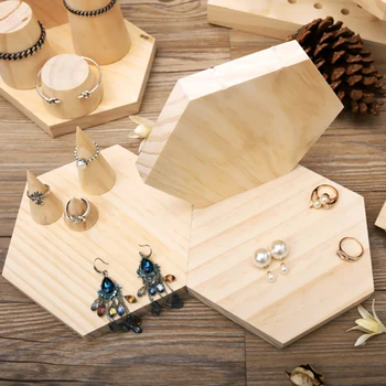 

Jewelry Display Hexagon Plain Unpainted Wooden Box Presentation Necklace Earrings