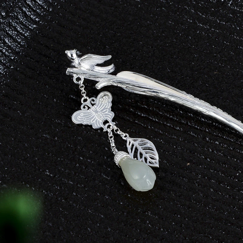 925 Sterling Silver Chinese Jade Hair Stick Butterfly Tassel Bird Step Shake Hair Accessories Sticks Pins Vintage Luxury Jewelry Hair Jewelry Brooches Body Jewelry Aliexpress