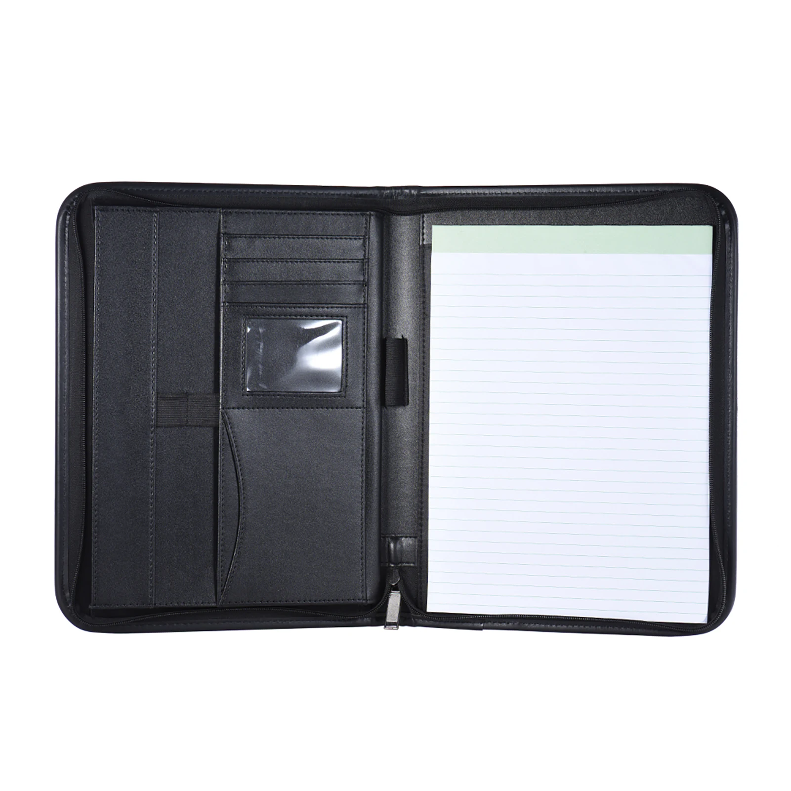 A4 PU Leather office document folder Multifunctiona Business Portfolio Padfolio Folder Zippered Closure with Business Card