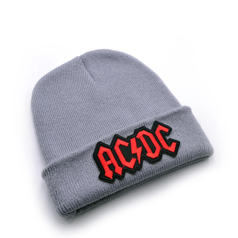 AC/DC лого шерстяные шапочки 6 цветов вязаные мужские зимние шапки для мужчин и женщин шапочки Теплые Мешковатые шапки для уличных видов спорта