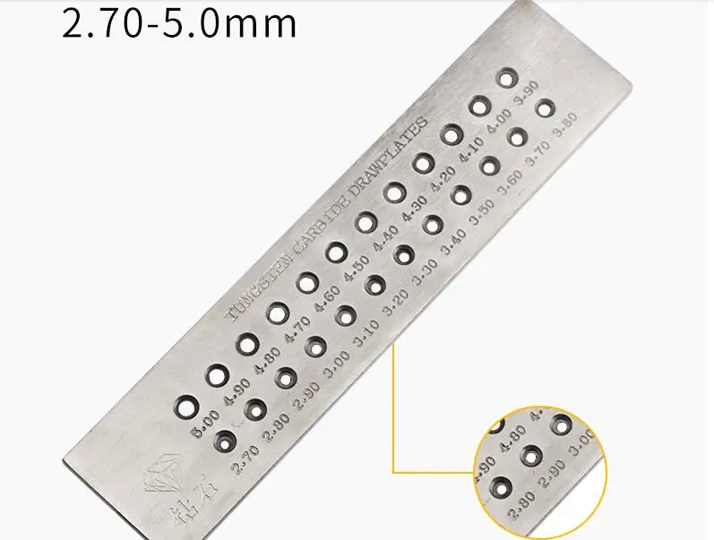 Draadtrekplaat, gereedschap voor het maken van wolfraam 52 cirkelvormige gaten voor draadsnijden, draadtrekplaat, sieraden, sieraden, carbide, sieradendraad, zilverkleurig Draadtrekplaat, gereedschap voor het maken van wolfraam 52 cirkelvormige gaten voor draadsnijden, draadtrekplaat, sieraden, sieraden, carbide, sieradendraad, zilverkleurig