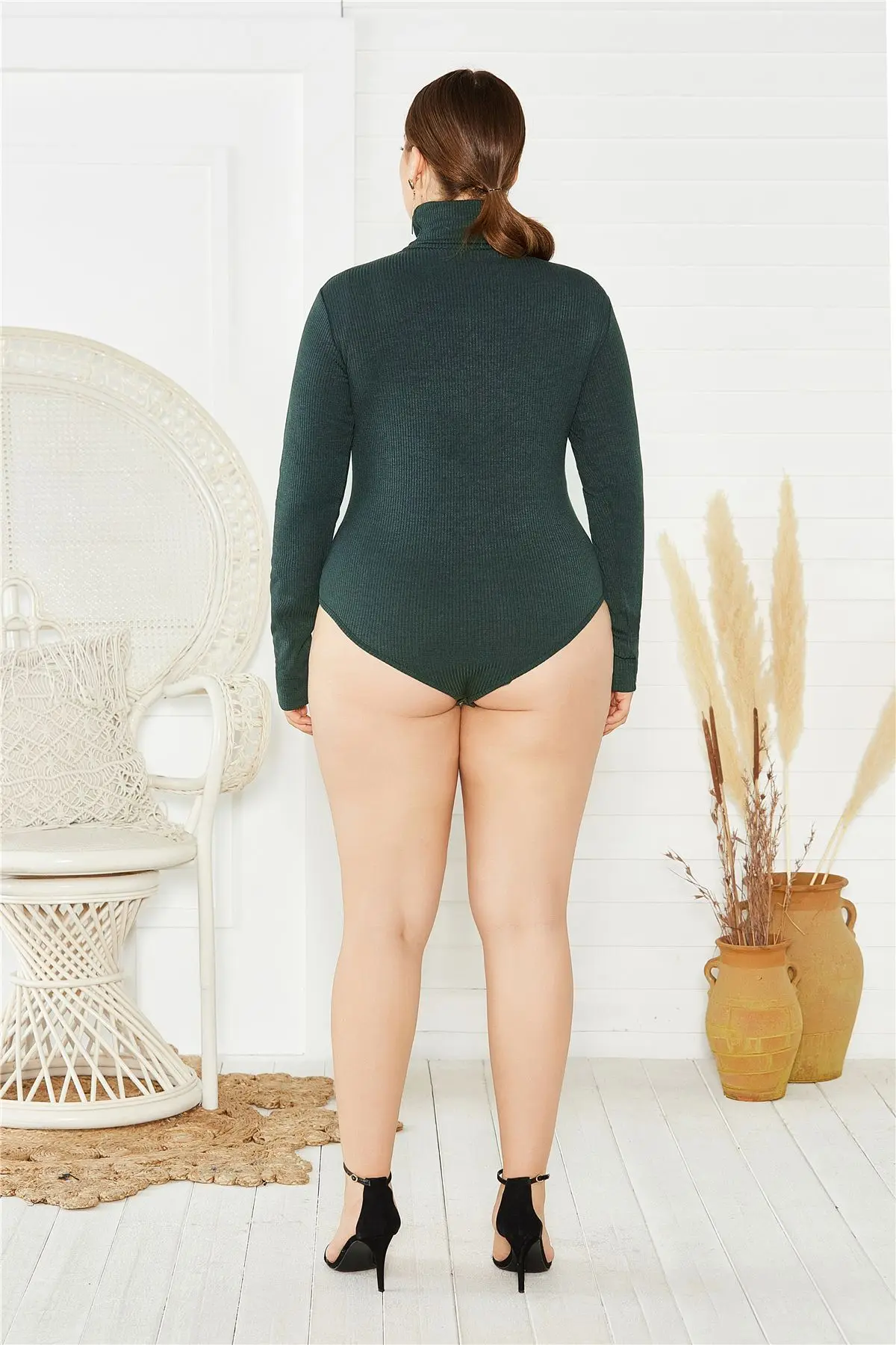 Plus Size Women Elegant Turtleneck Long Sleeve Knitted Bodysuits Autumn Winter New Solid Casual Bottoming Short Jumpsuits Female long sleeve bodysuit