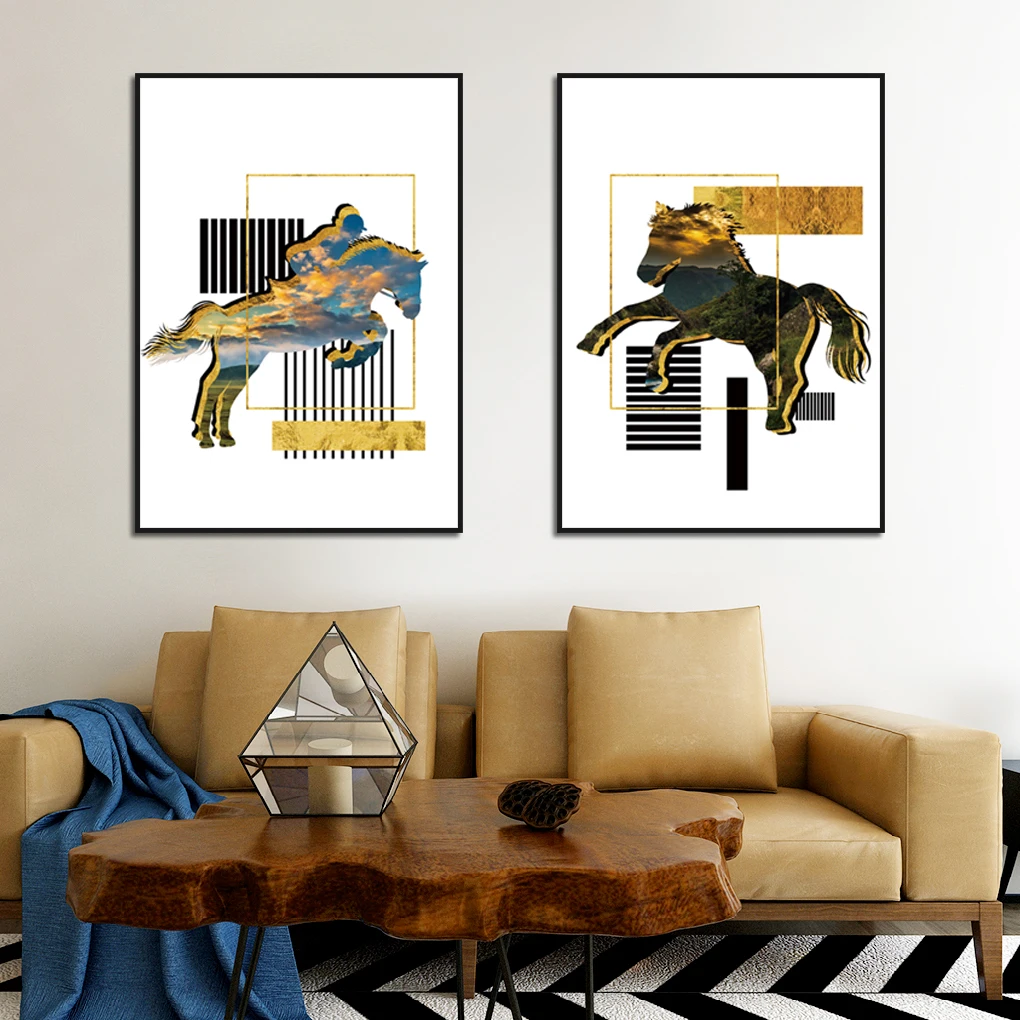 

Abstract Fashion Silhouette Animal Horse Pattern Decorative Painting Nordic Simplicity Posters Unframed Canvas Painting