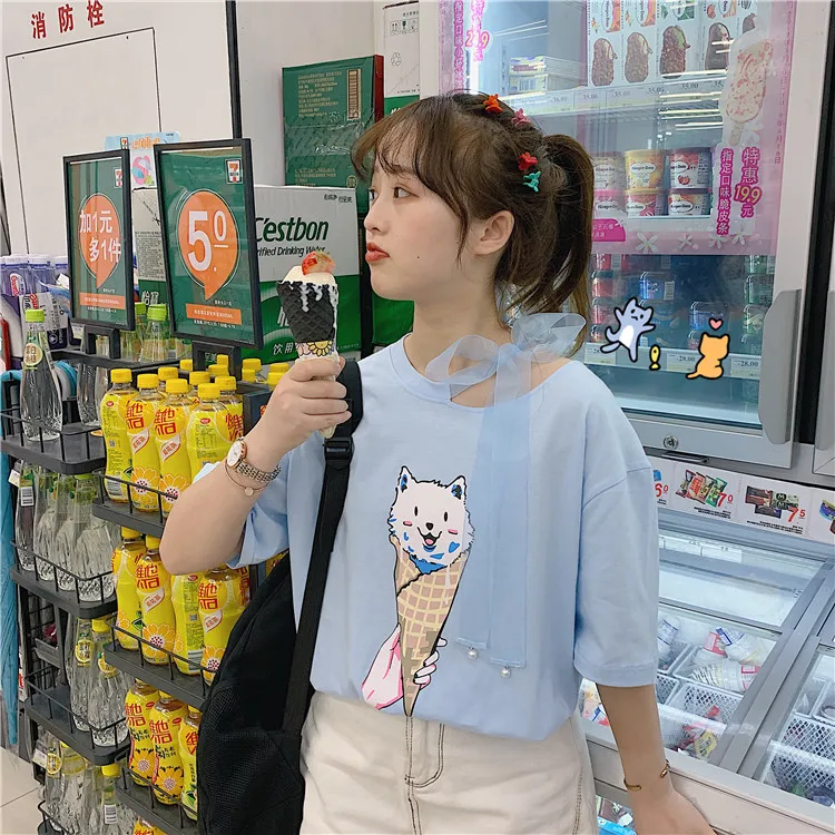 ShanH 9860 lan Harajuku Ulzzang, большие размеры, футболка, японский мультфильм, аниме, принт, футболки, лето, женская футболка с коротким рукавом, повседневные кавайные Топы - Цвет: ShanH 9860 lan