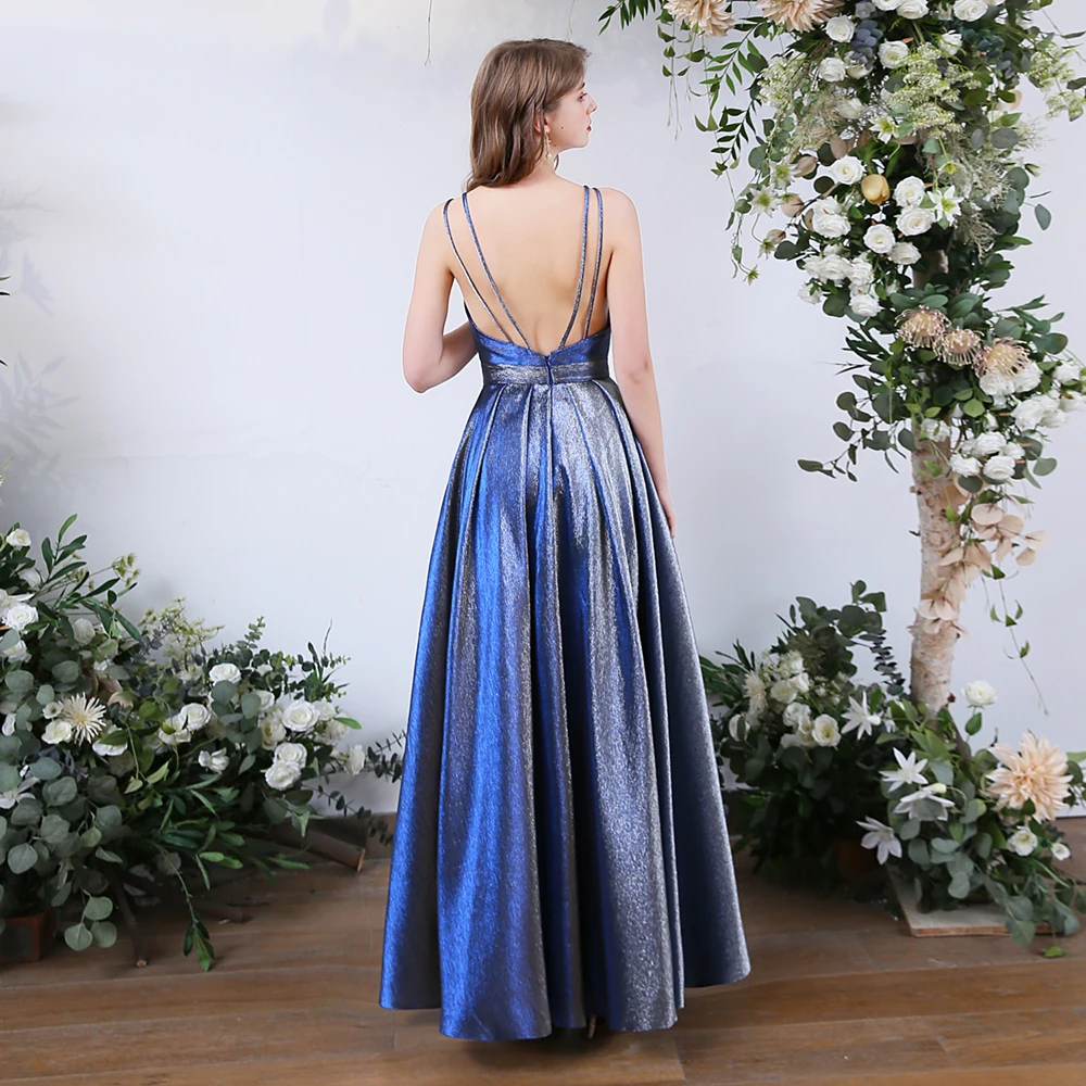 SSYFashion, новинка, простое синее вечернее платье, сексуальное, v-образный вырез, открытая спина, сверкающие, длина до пола, Длинные вечерние платья, Vestido De Noche